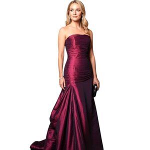 Custom Made Deep Red Taffeta Strapless Gown 10 Pleated Bodice Draped Prom Pagean